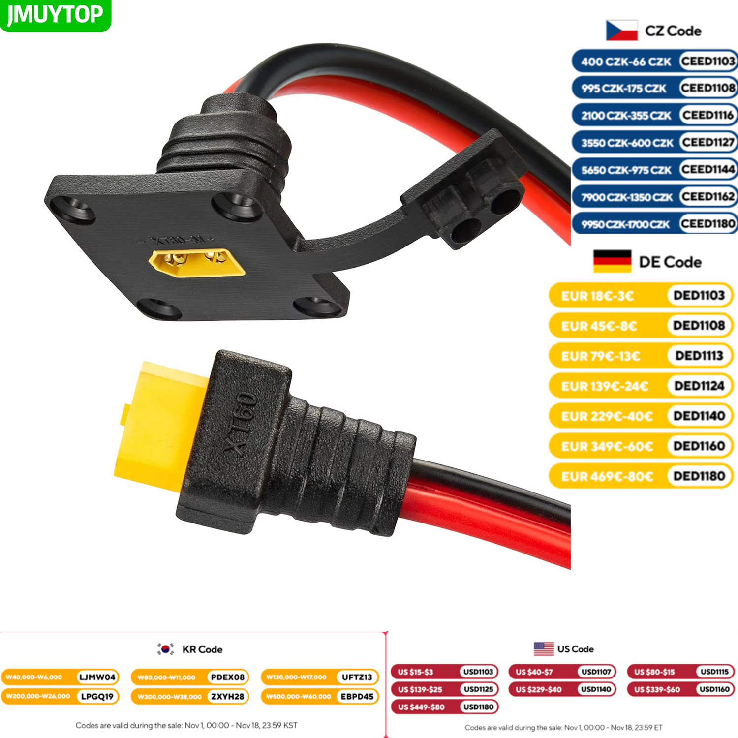Fpv Drone Charger - JMUYTOP 3FT 12AWG XT60 Paneelmontagekabel XT90